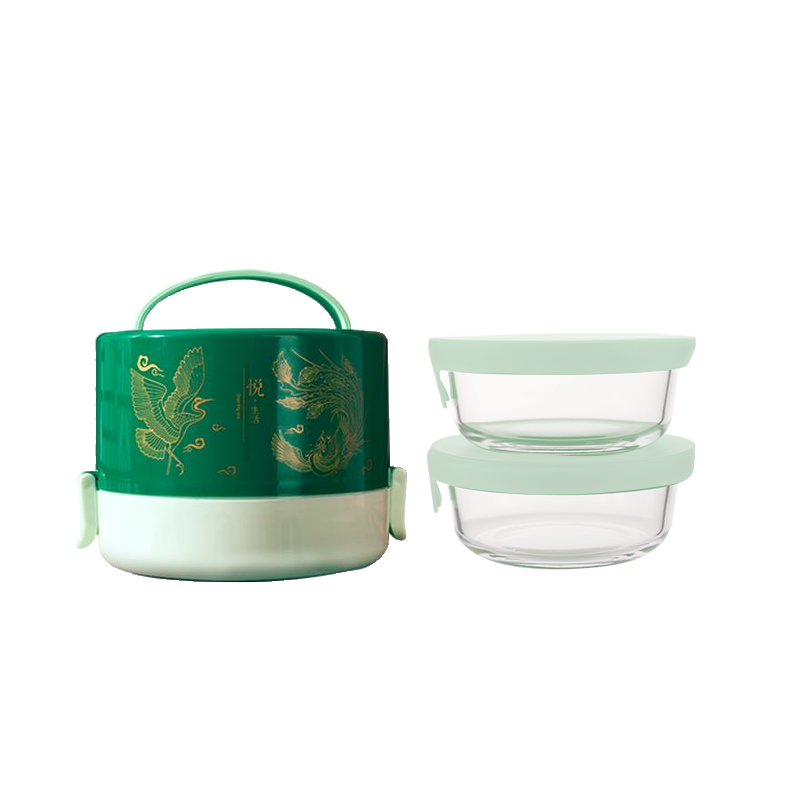 青萃耐热玻璃便当盒一体套装  S168-1