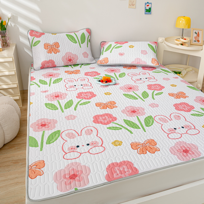 2023新款凉感丝小清新加厚0.4乳胶凉席三件套